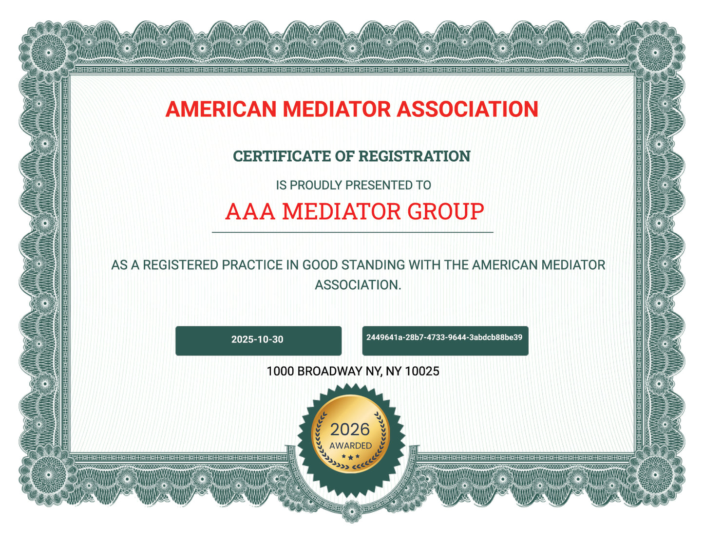 American Mediator Association Registration
