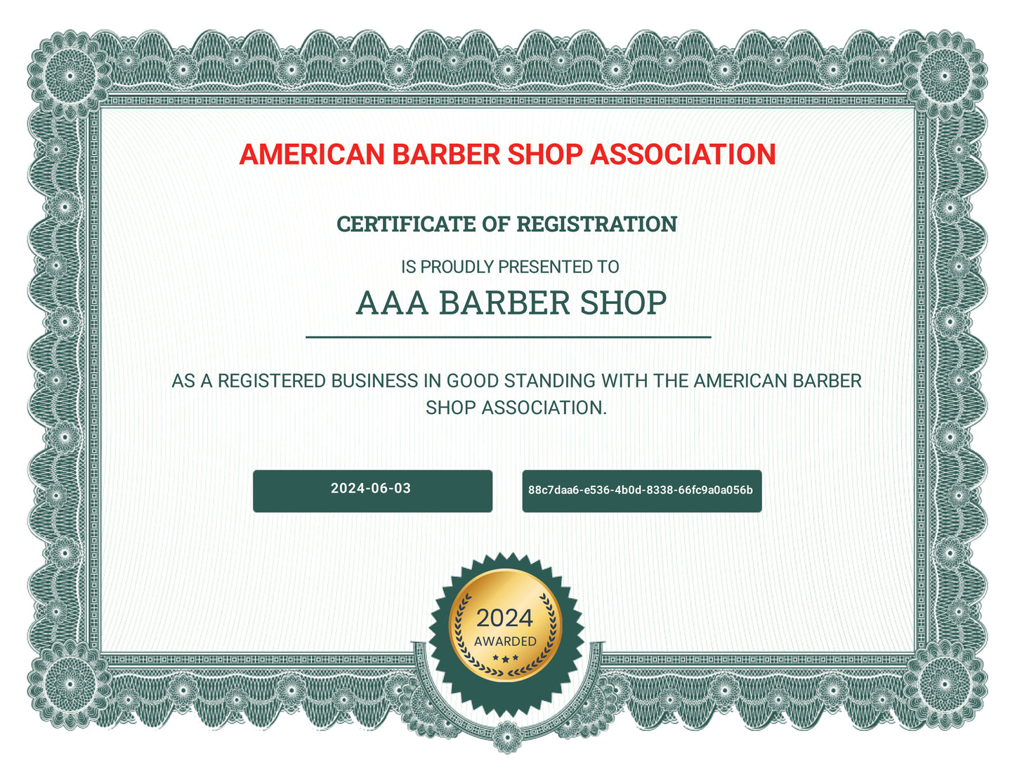American Barber Shop Association Registration Badge