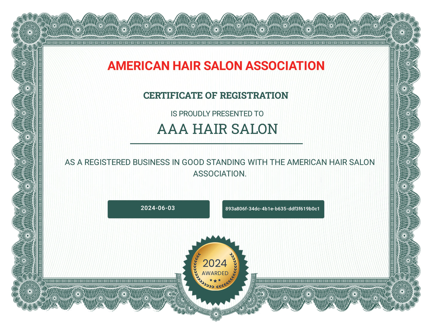 American Hair Salon Association Registration