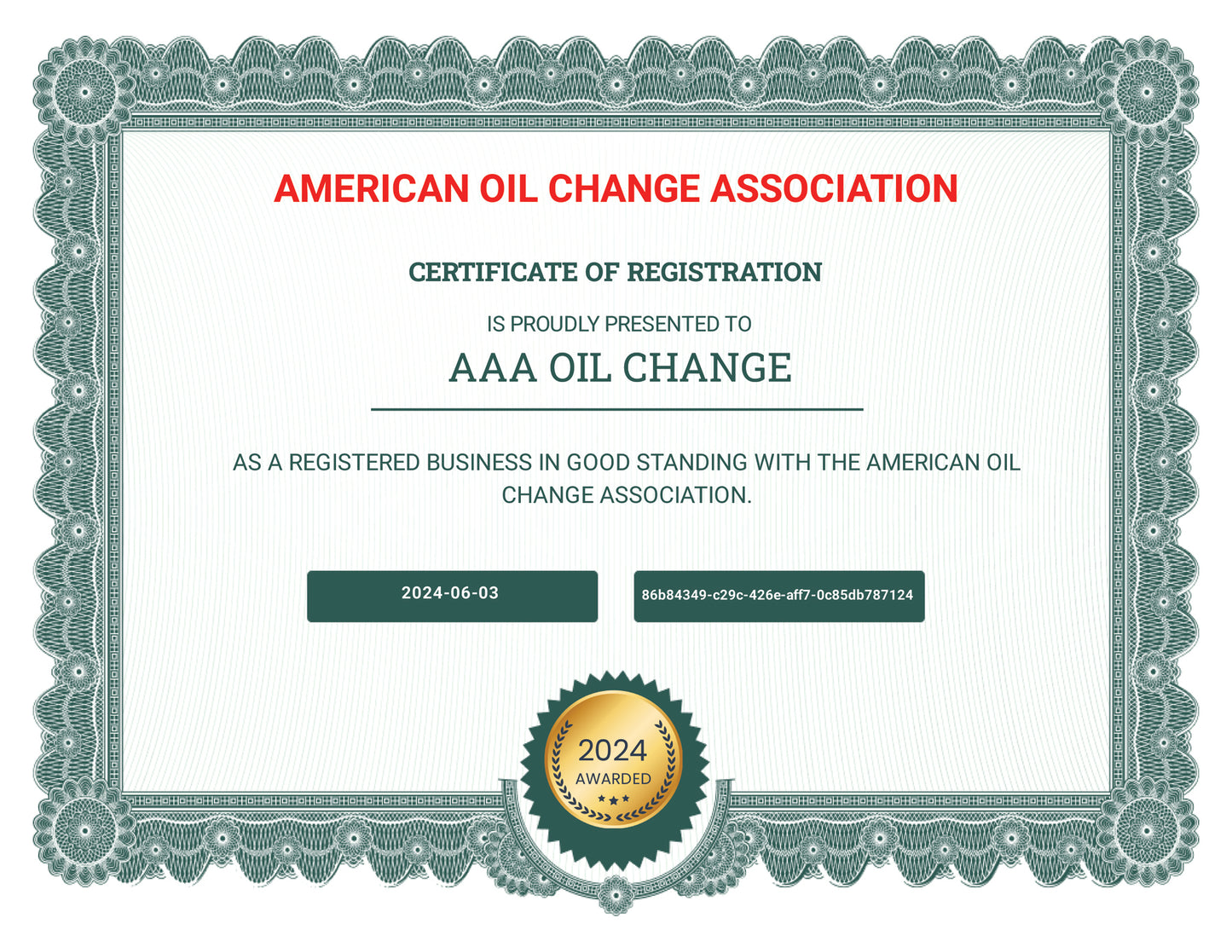 American Oil Change Association Registration