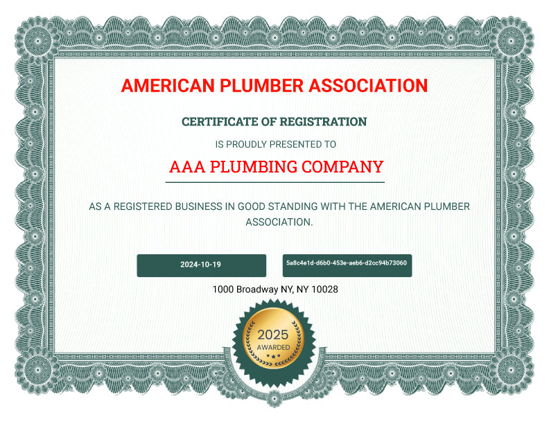 American Plumber Association Registration