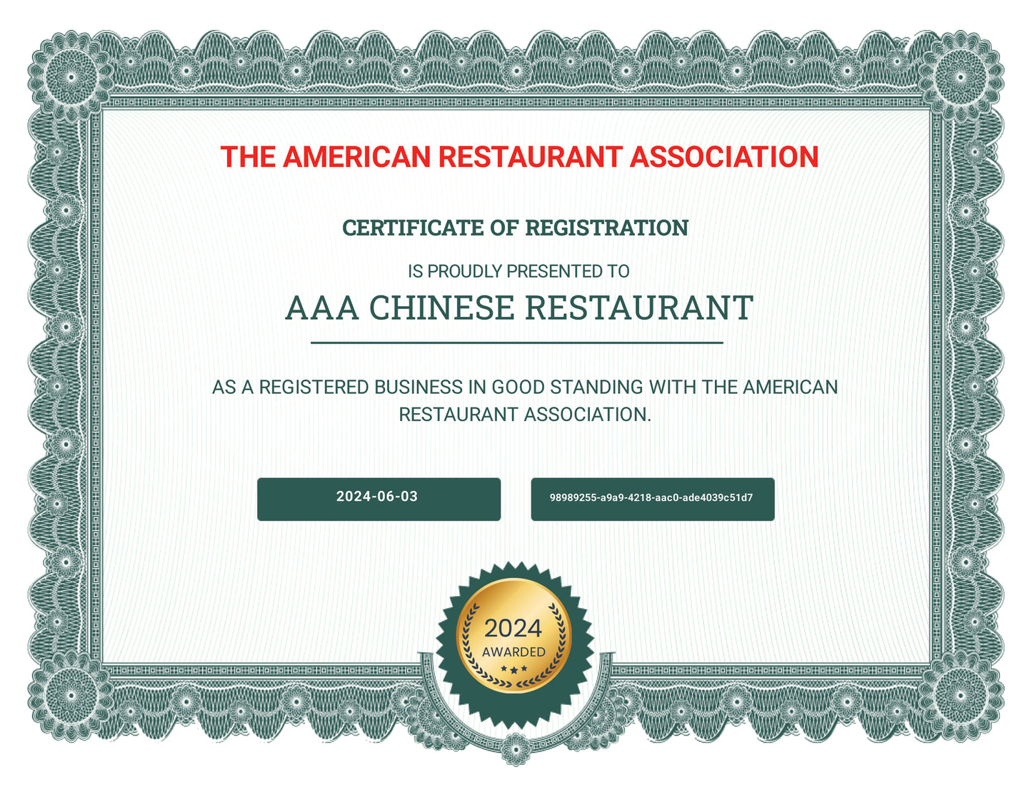 American Restaurant Association Registration