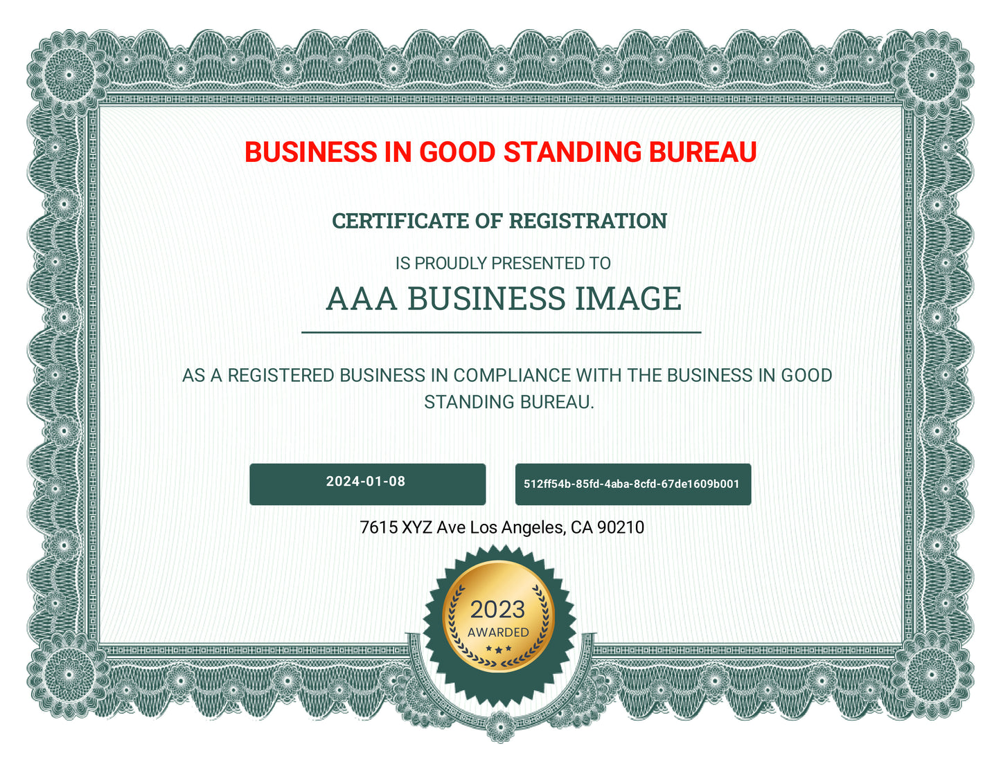 BUSINESS IN GOOD STANDING BUREAU REGISTRATION