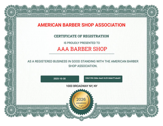 American Barber Shop Association Registration Badge